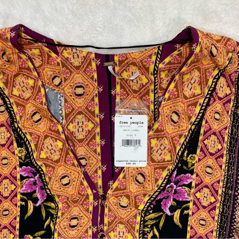 Free People Small Catch Me If You Can Kimono / Tunic in Dark Combo Long Sleeve - Picture 5 of 13